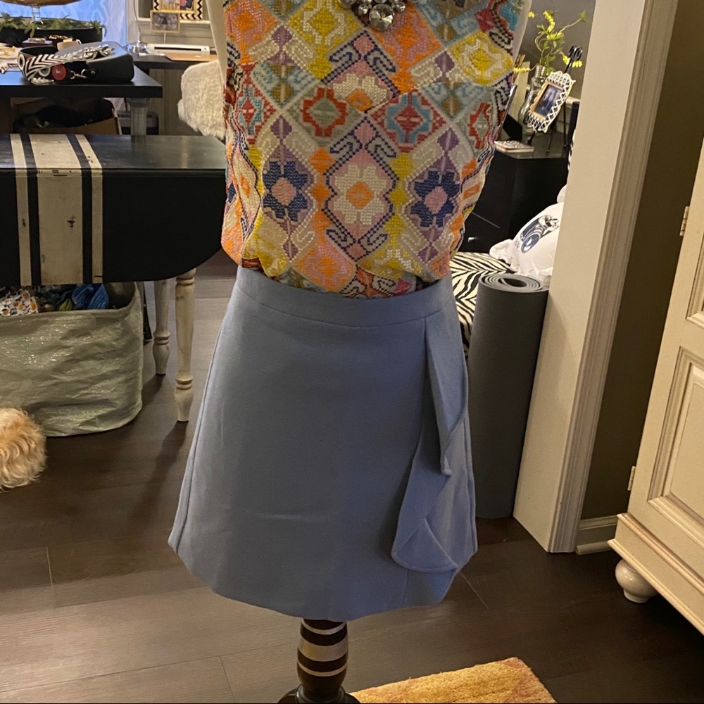 JCrew blue wool ruffle mini skirt sz 2